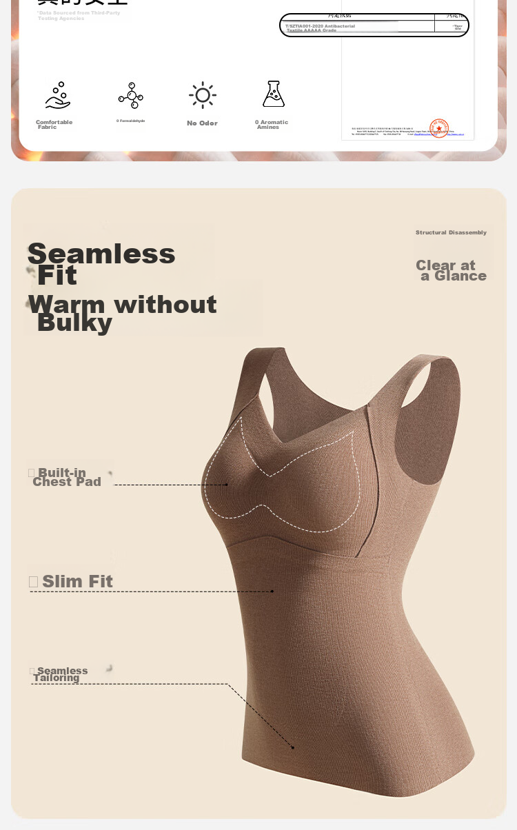 GUJIN Seamless Thermal Vest for Women, Undershirt Camisole with Chest Pads, Contains Mulberry Silk Patch, New Autumn And Winter Style for Ladies 5