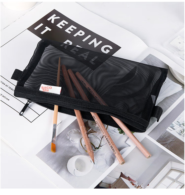 Sitoo Transparent Mesh Pencil Case for Exams, Zipper A63 Pack White Stationery Bag for Exam Room Use, Visible Portable Storage 8