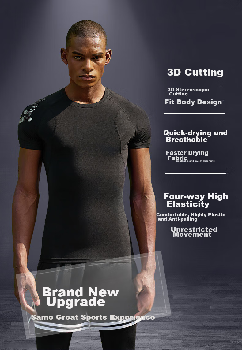 RIGORER Men's Fitness Short-Sleeve Quick-Dry Sports Top, Basketball Training Sweat-Wicking Tight-Fitting Shirt, Pure Black, M 4