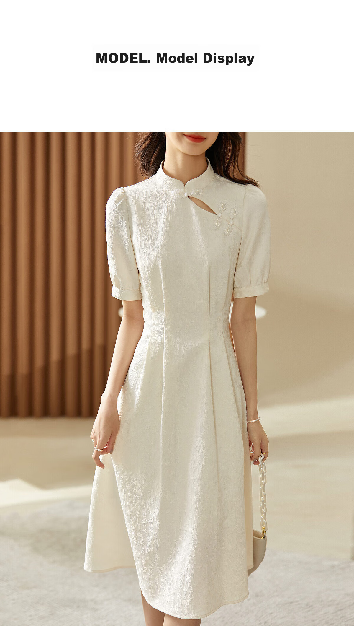 Shangdu Bila New Chinese Style Stand Collar Pankou Improved Floral Qipao Dress Summer Apricot Base Floral 132L48002 M 15