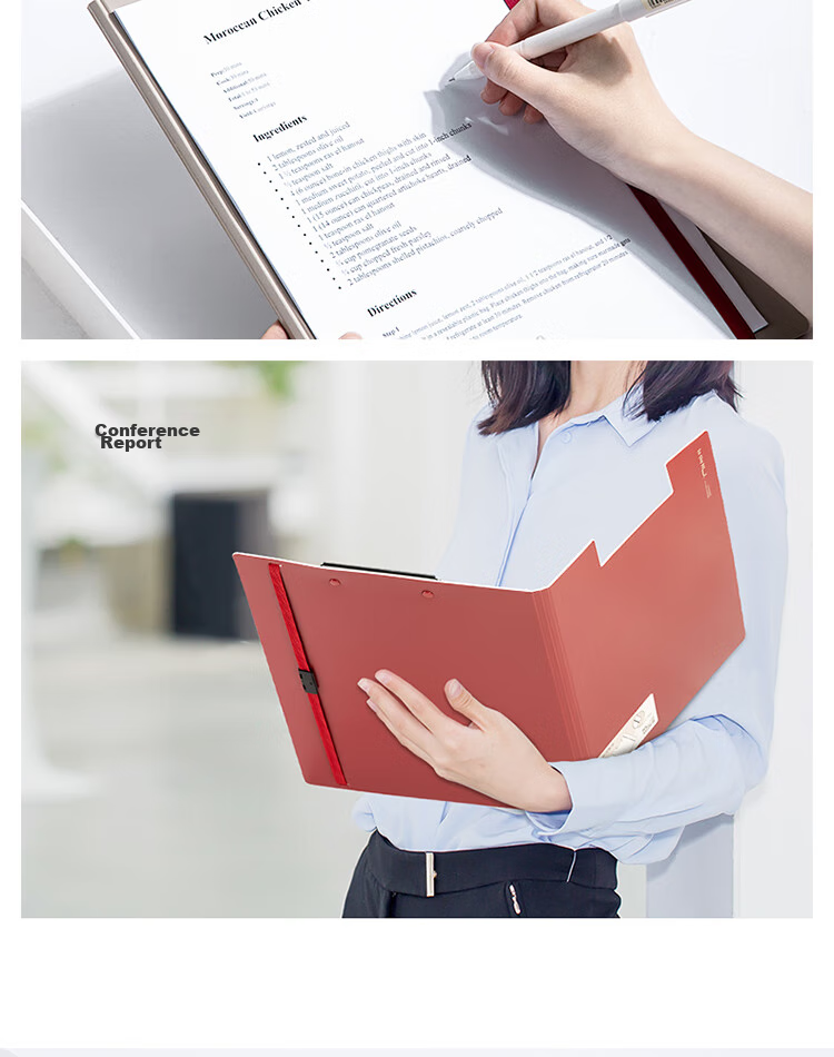 Deli A4 Vertical Folding Clipboard, Conference Folder, Thickened File Holder, Writing Board, Writing Pad for Office Use, Document And Exam Paper Storage Folder, Nirvana Red NS180 4