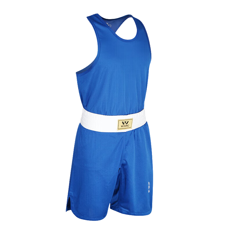 Jiurishan Boxing Gloves, Professional Competition Training Uniform for Men And Women, Martial Arts Sanda Fighting Muay Thai Sports Set, Blue Vest, XL Size