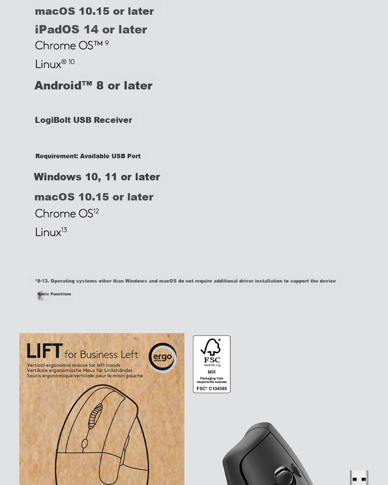 Logitech Lift Enterprise-Grade Wireless Ergonomic Vertical Mouse, Wireless Bluetooth Quiet Office Mouse with Bolt Receiver, Commercial Version Graphite Black 15
