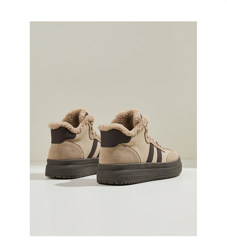 Daphne Women's Thick-Soled High-Top Casual Shoes Winter Fleece-Lined Warm Cotton Shoes Retro Versatile Sneakers Camel 38 15