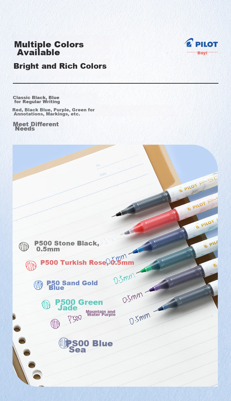 PILOT P500 Gold Label Blue Gel Pen, 0.5mm, Signature Pen, Business Direct Liquid Rollerball Pen, Student Exam Writing Pen, High-Quality Office Stationery, 1 Piece 8