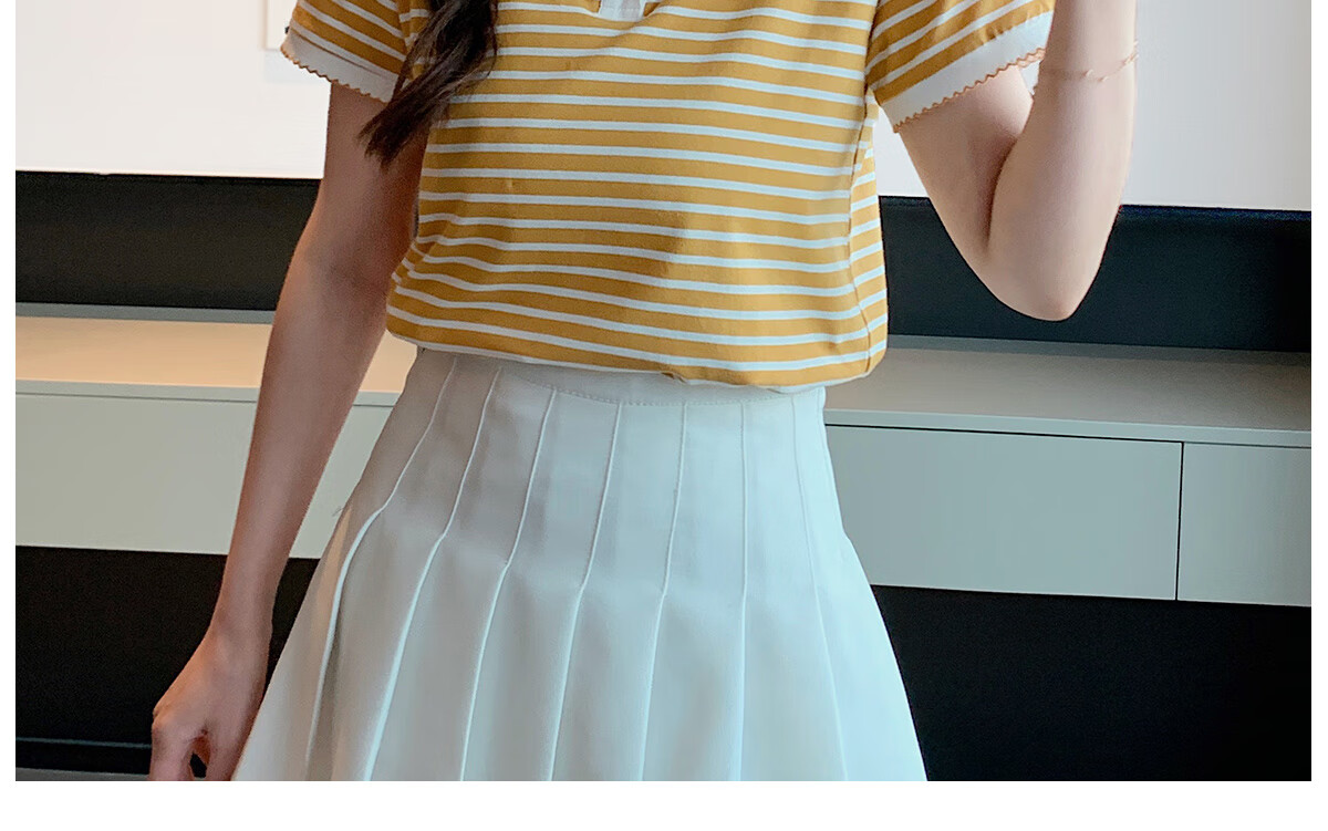Halo Queen Women's Summer Polo Collar Short Sleeve T-Shirt, Casual Loose Versatile Collared Striped Top H143T1597 26