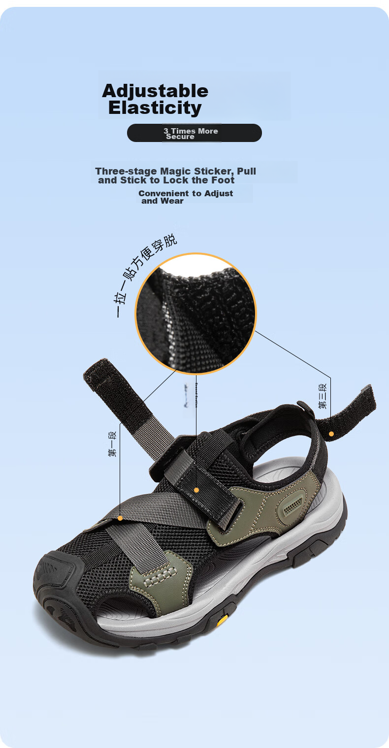 CAMEL Brand Men's Outdoor Casual Sandals, Breathable Closed-Toe Anti-Collision Beach Shoes P14M307617 Black Size 41 7