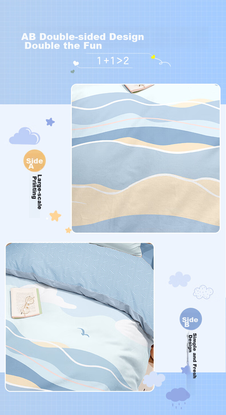 BEYOND Home Textiles Back-To Season Pure Cotton Student Dormitory Bedding Three-Piece Set Single Full Cotton Duvet Cover Bed Sheet Set 90cm 11