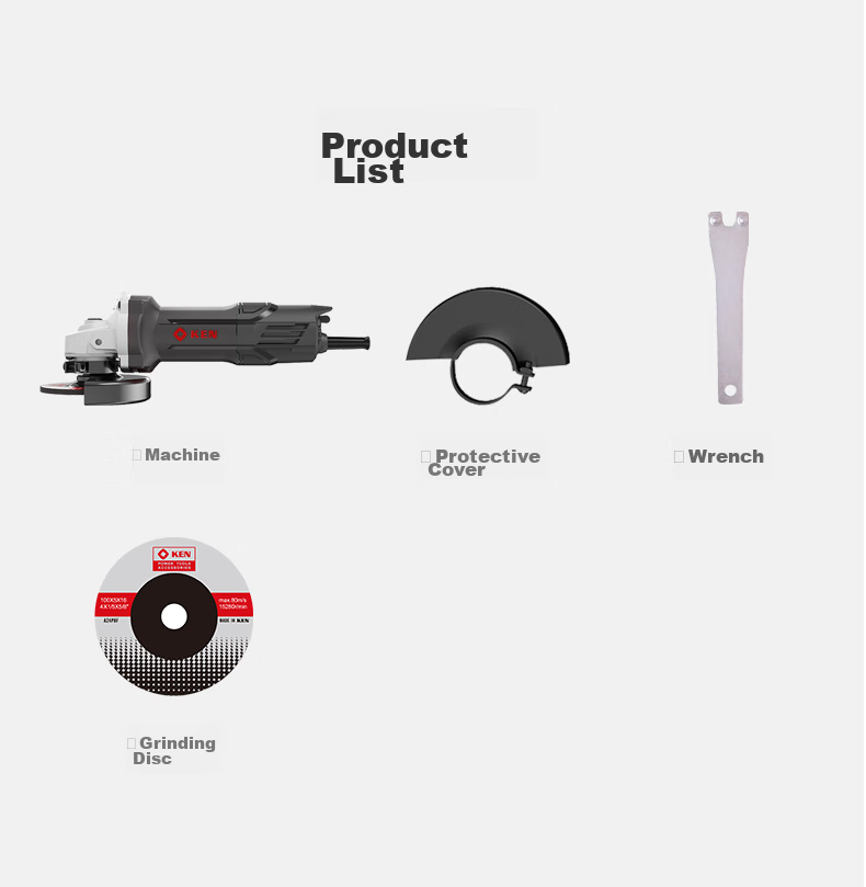 KEN Angle Grinder RS100BK, Household 850W Metal And Stone Grinding Machine, Polishing Machine, Cutting Machine, Grinding Wheel Machine, Rear Switch 13