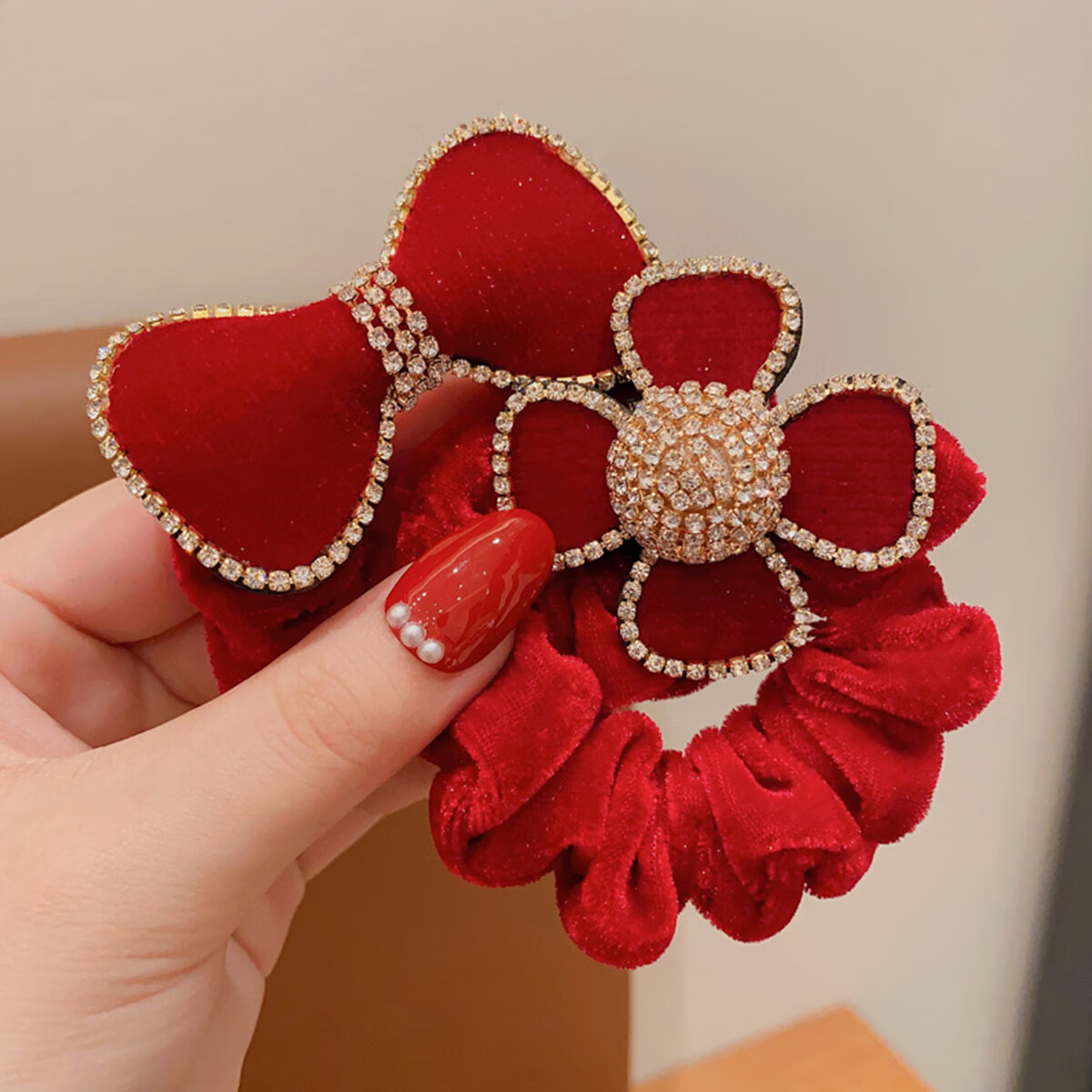 CHIMERA Red 2-Piece Children's Bow Hair Ties, Scrunchies, Ponytail Holders, Hair Bands, Hair Accessories for Girls, New Year Gift