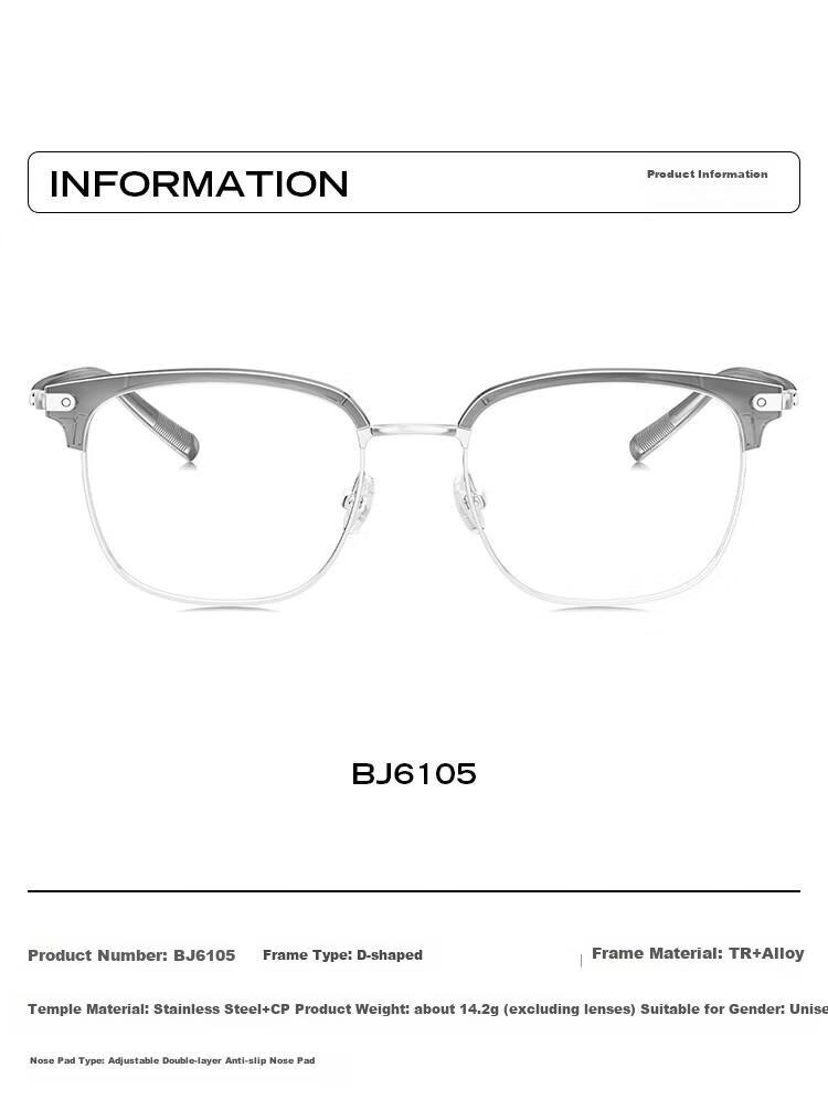 BOLON Eyeglasses, Lightweight Business Versatile Browline Frame, D-Shaped Optical Frame, Can Be Fitted with Prescription Lenses, Myopia Glasses Frame BJ6105B90 6