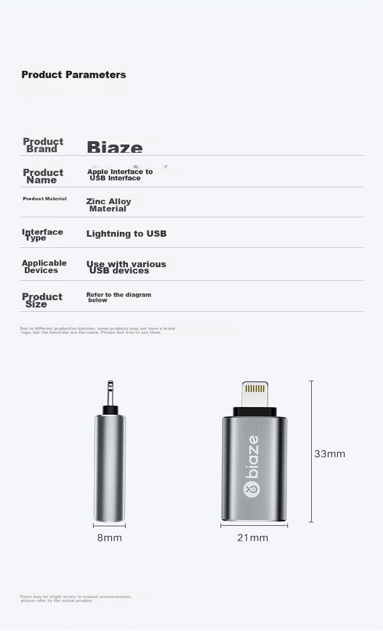 BIAZE Apple OTG Adapter, Lightning to USB Female Converter, IPad Mini IPad Accessory, Aluminum Alloy, Blue 13