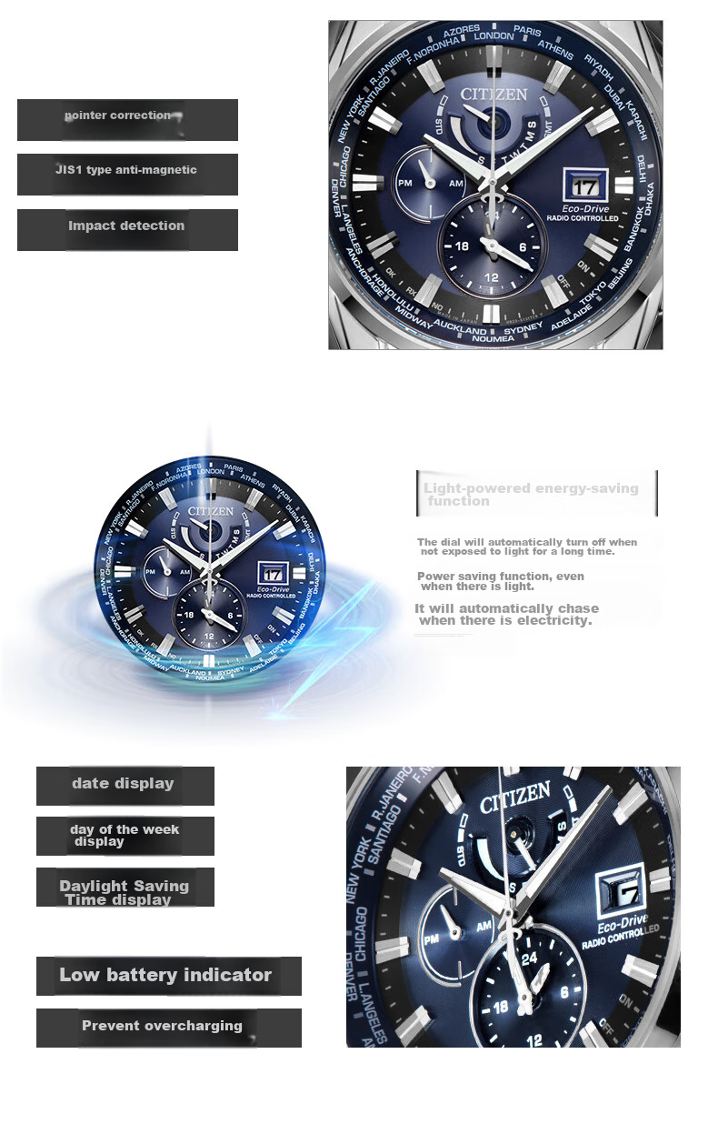 CITIZEN Watch for Men, Japanese And Korean Style, Eagle in The Sky, Eco-Drive, Radio-Controlled Steel Band, Black Dial, Gift for Boyfriend, AT9127-80E 7