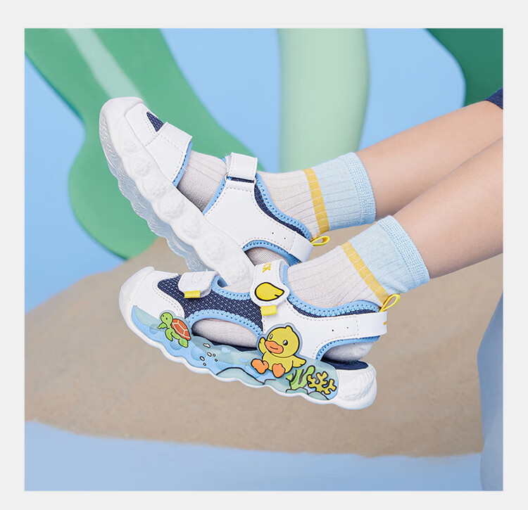 B.Duck Kids Yellow Duck Children's Sandals Summer Boys Girls Closed-Toe Anti-Collision Beach Light-Up Shoes 3907 White Purple Size 25 9