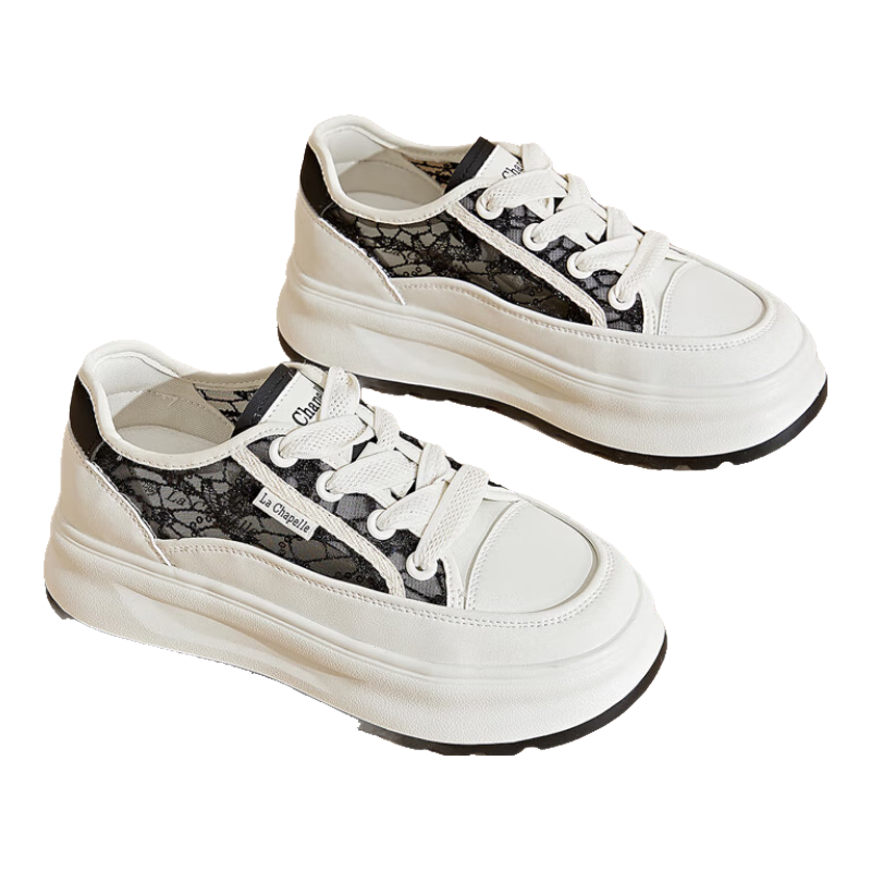 La Chapelle Women's Shoes, Thick-Soled Mesh Breathable Casual Shoes, Low-Top Soft-Soled Sneakers-FMJ003, Black, Size 37