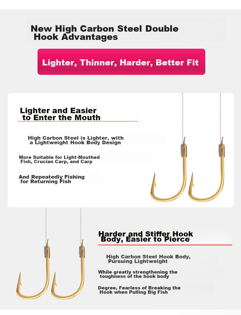 Shensha Fishing Hook with Pre-Tied Leader Line, Double Hook Gold Sleeve with Barbs, Ready-Made Rig, Platform Fishing Line Set, Fishing Tackle Accessories 8