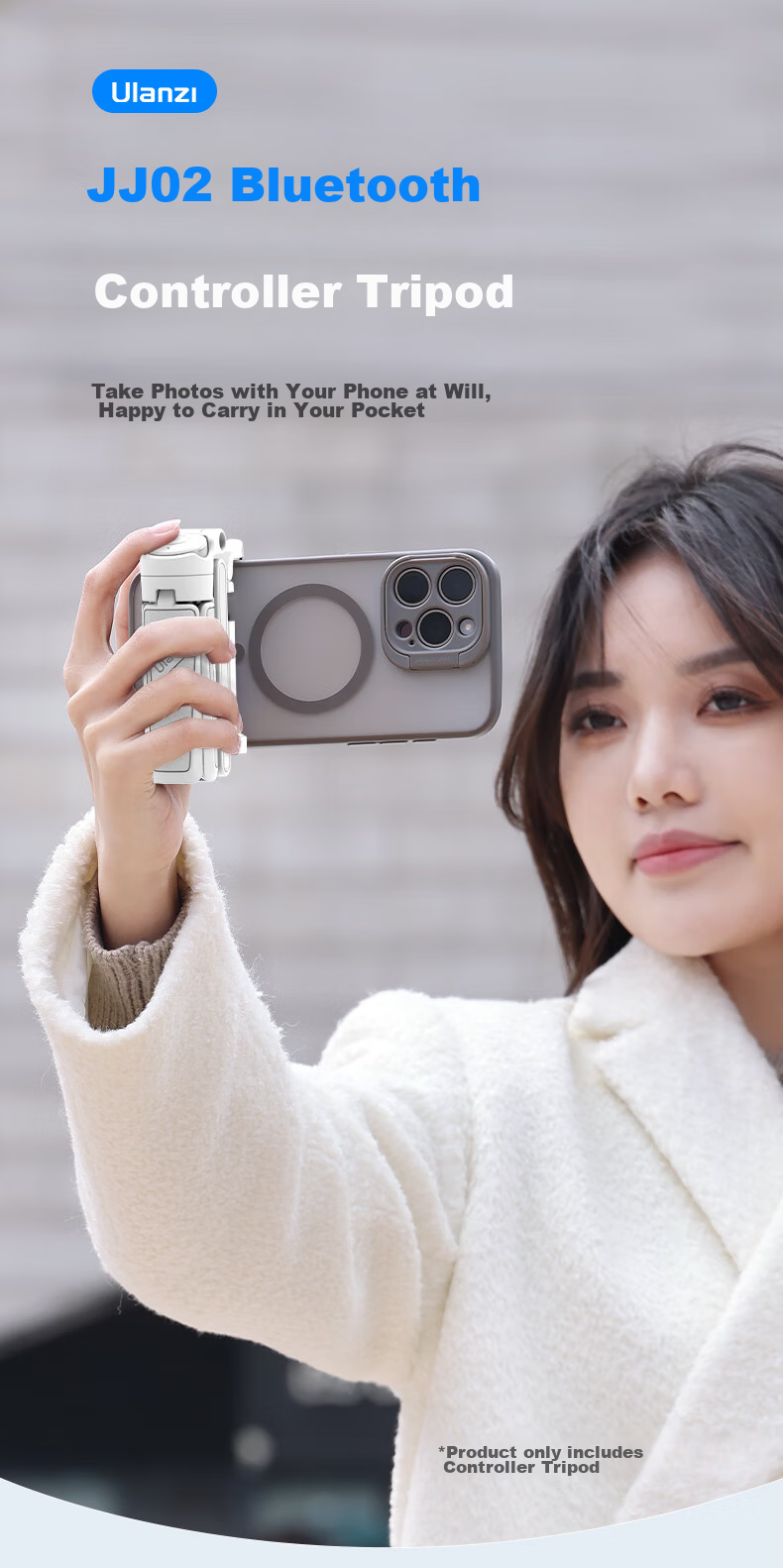 Youlanzi Ulanzi JJ02 Bluetooth Selfie Stick with Tripod, Extendable Handle, Desktop Stand, Rotating Phone Clamp for Live Streaming And Photography (White) 1