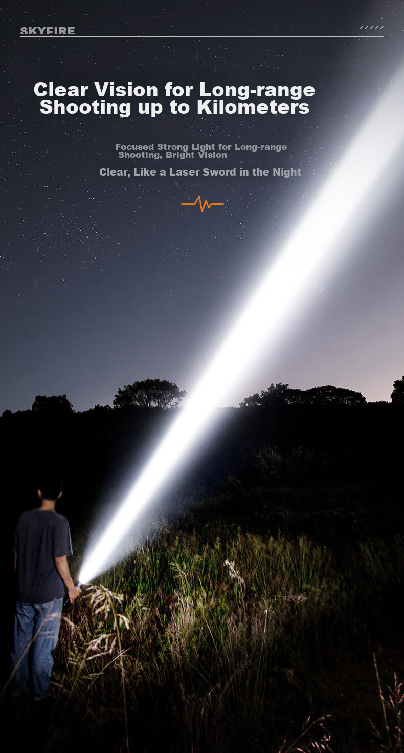 SkyFire Flashlight: High Brightness, Zoomable, Long-Lasting Battery Life, Long-Range Illumination, Laser Outdoor Light with 40000mAh Capacity 29