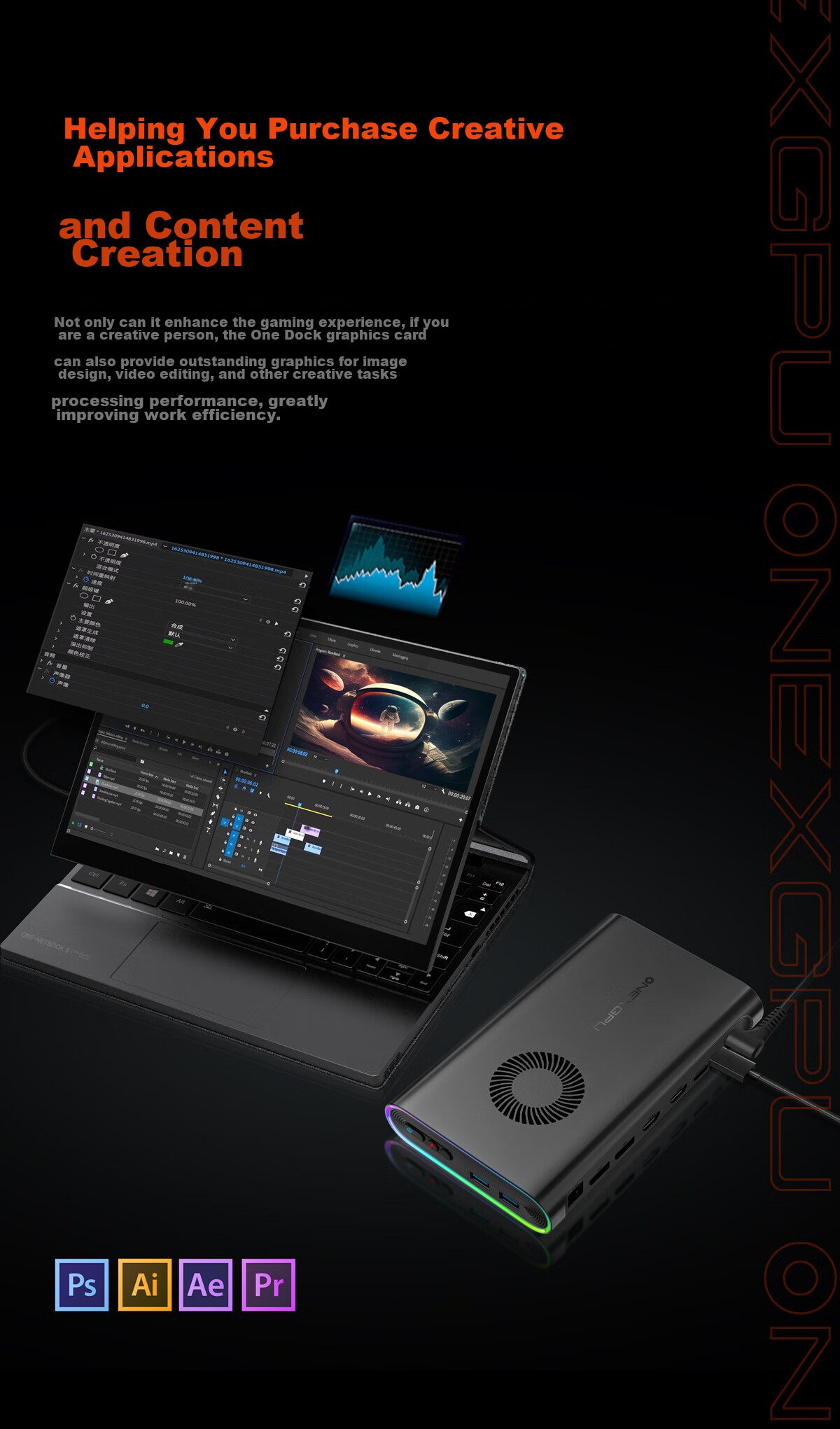 One XPlayer ONEXGPU Graphics Card Expansion Dock for Laptop, Tablet, PC Gaming Handheld, External AMD 7800M Independent Thunderbolt Graphics Card 17