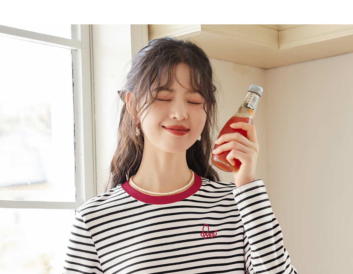 Halo Queen Long-Sleeve T-Shirt for Women, Spring And Autumn Round Neck, Heart Embroidery Striped Base Shirt, Casual Fashion Top, New Product H143T2005 55