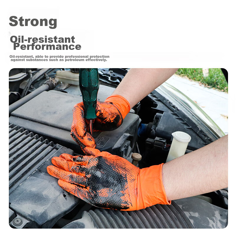 WOLSGIN Black Diamond Pattern Nitrile Gloves, 50 Large Size, Extra Thick, for Industrial Laboratory Auto Repair, Disposable 9
