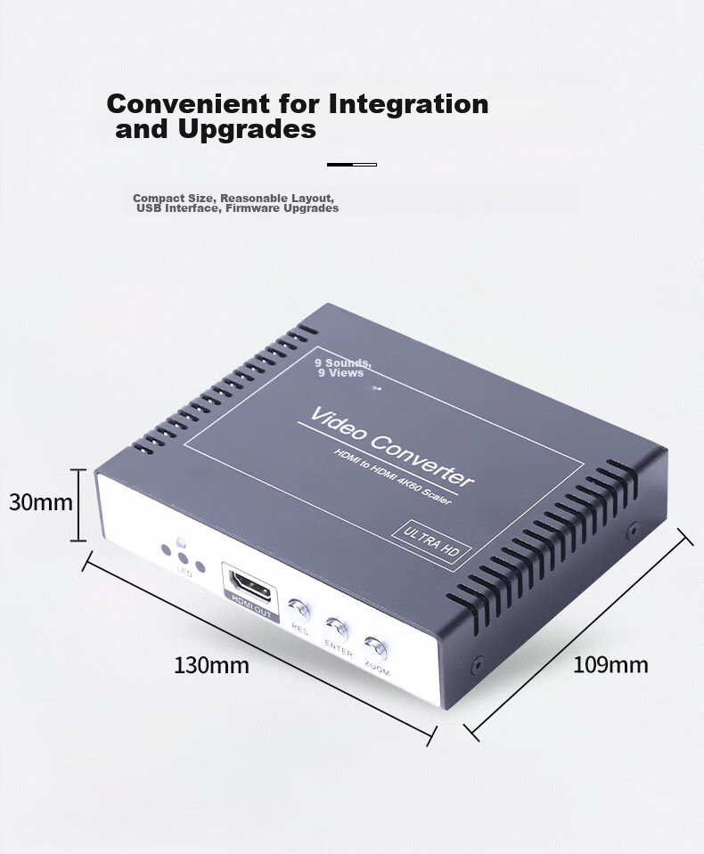 Jiuyinjiushi Video Resolution Converter HDMI Adapter 1080P to 2K/4K Frame Rate Conversion 60/50/30Hz Low to High 4K to 1080P Horizontal/Vertical Screen Rotation Crop 90-Degree Customizatio 12