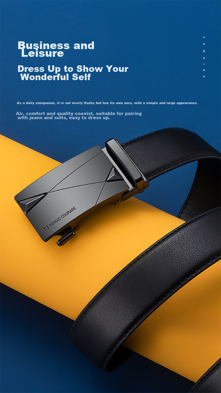 HLA Men's Belt with Automatic Buckle, Genuine Leather Business Waistband, Fashionable Birthday Gift for Young Men And Boyfriends 6