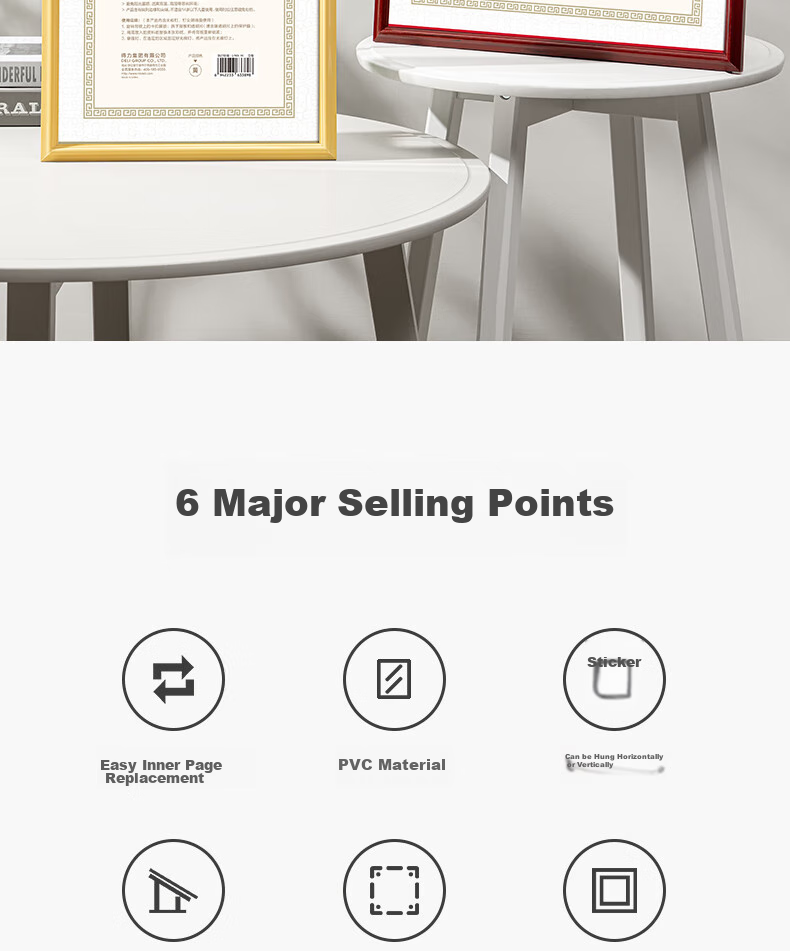 Deli A3 Business License Frame Certificate Holder, Industrial And Commercial Registration Certificate Frame Display Board, Horizontal And Vertical Document Frame Picture Frame File Holder Wood Grain Imitation Yellow TF113 2