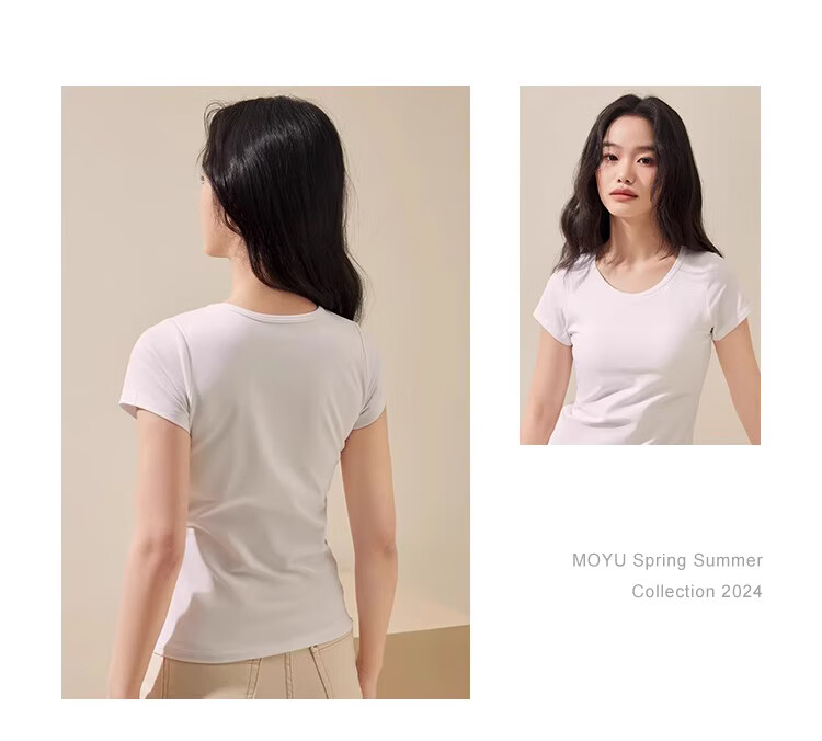 LangSha Women's T-Shirt, Spring And Summer Thin Style, Slimming Round Neck, Solid Color Cotton Base Layer, Versatile Breathable Women's Casual Short Sleeve 14
