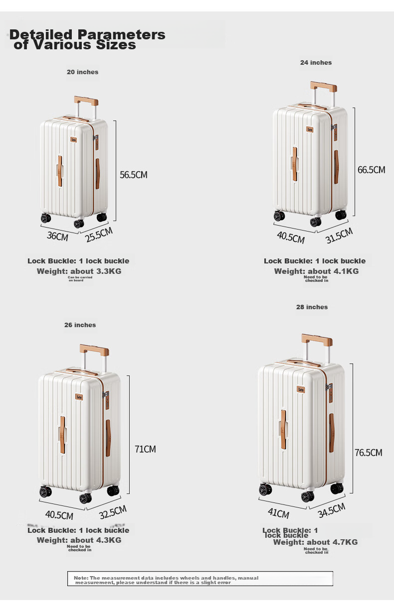 Lee High-Quality Large Capacity Thickened Suitcase, Trolley Case, Student Carry-On Luggage, Travel Password Lock Case, Aurora White, 28 Inches 2