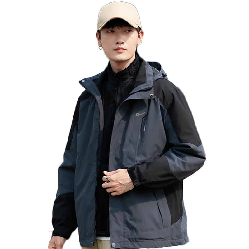 Warrior Men's Outdoor 3-in-1 Hooded Jacket Autumn Winter Detachable Liner Windproof Waterproof Coat
