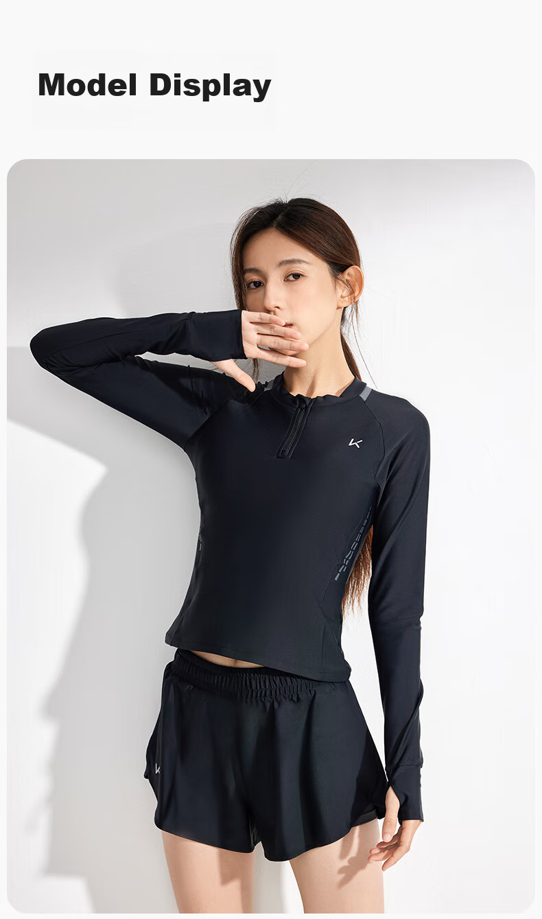 Keep Two-Piece Swimsuit for Women, Summer Long-Sleeve Sun Protection Conservative Slimming Hot Spring Swimwear, Night Black, XL 8