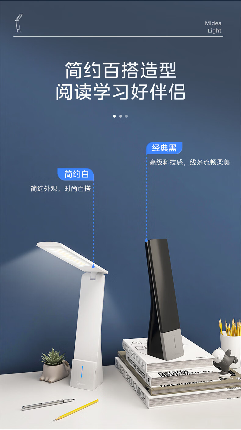 Midea LED Rechargeable Desk Lamp for Children And Students, Reading Light for Dormitory, Bedroom, Bedside, Study Table, Portable Home Use Lamp 1