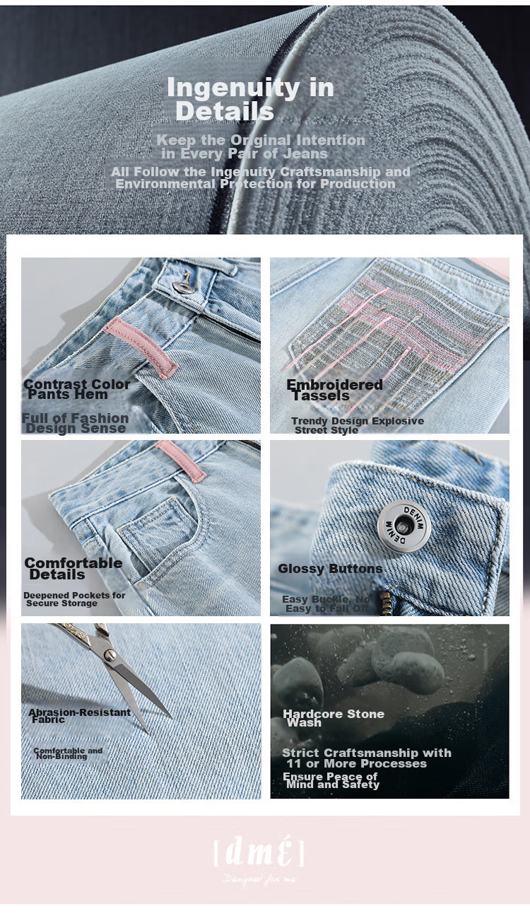 Dme [Sweet Cool Lady Style] Embroidered Tassel Jeans for Women, Spring And Summer Popular Loose Casual Non-Stretch Straight Wide-Leg Pants 14