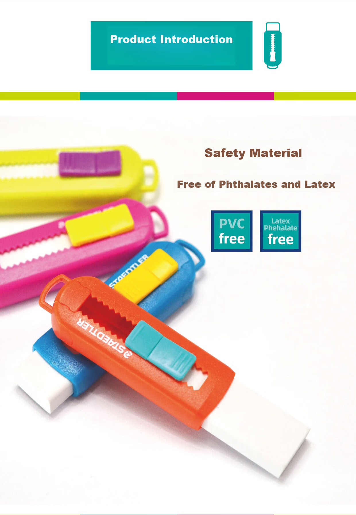 STAEDTLER Push-Pull Eraser, Retractable Lockable Eraser with Less Debris, Clean, for Elementary School Students, Essential for Back to School, Sketching And Drawing, Office Supplies - Mint Ice Gree 1