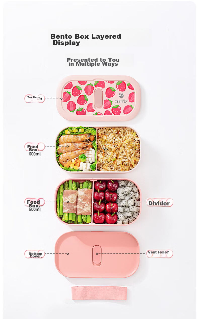 CAMUZ Bamboo Fiber Lunch Box Japanese Style Double-Layer Bento Box Microwave Safe Dishwasher Safe 1200ML Cheese Set 6
