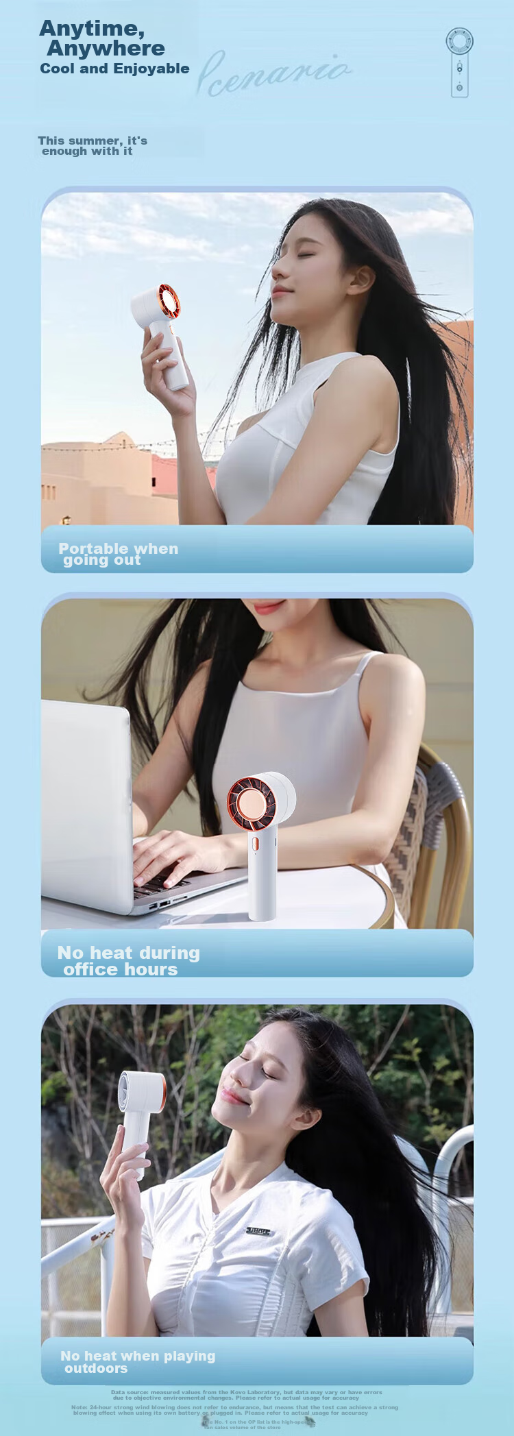 Kewo 10000mAh Large Capacity Handheld Mini Fan Cooling Ice Compress Semiconductor Desktop Neck Hanging Long Battery Life Portable Rechargeable High-Speed Cooling Device for Office Dormitory 12