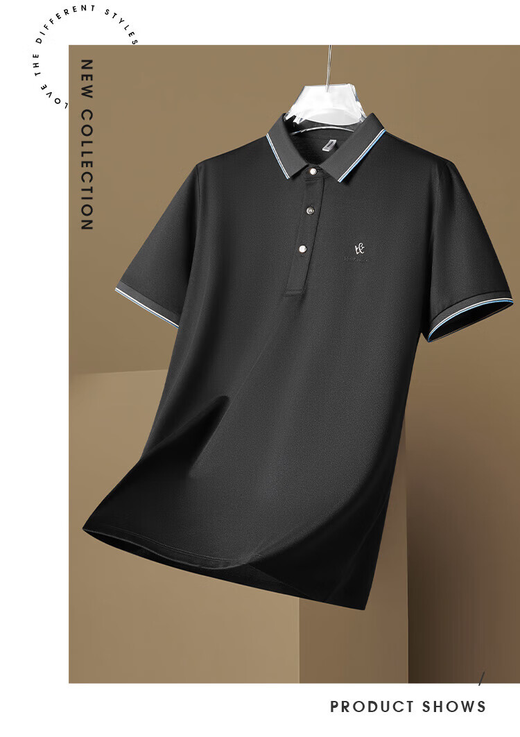 Jeanswest Men's Short-Sleeve POLO Shirt, Summer Mulberry Silk Antibacterial Short-Sleeve Ice Cotton Cool-Feeling Top, Deep Navy Blue 3XL 7
