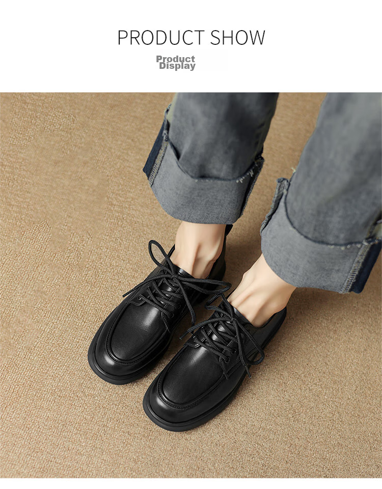 ZHR Women's Single Shoes, Spring And Autumn British Style Chunky Heel Loafers, Retro Round Toe Commuter Shoes for Women, Soft-Soled Versatile Leather Shoes 8