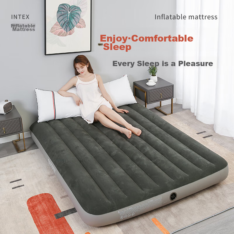 INTEX Double Inflatable Mattress, Outdoor Moisture-Proof Mat, Home Nap Folding Bed, Car Bed, 64108N