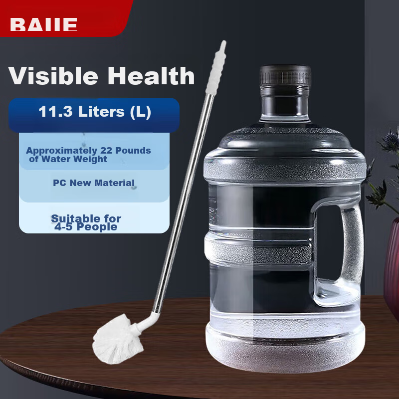 BJ Pure Water Bucket, Food-Grade PC Mineral Water Bucket Drinking Water Bucket, Bottled Water Dispenser Portable Transparent Water Bucket, Large Capacity 11.3L + Water Bucket Brush