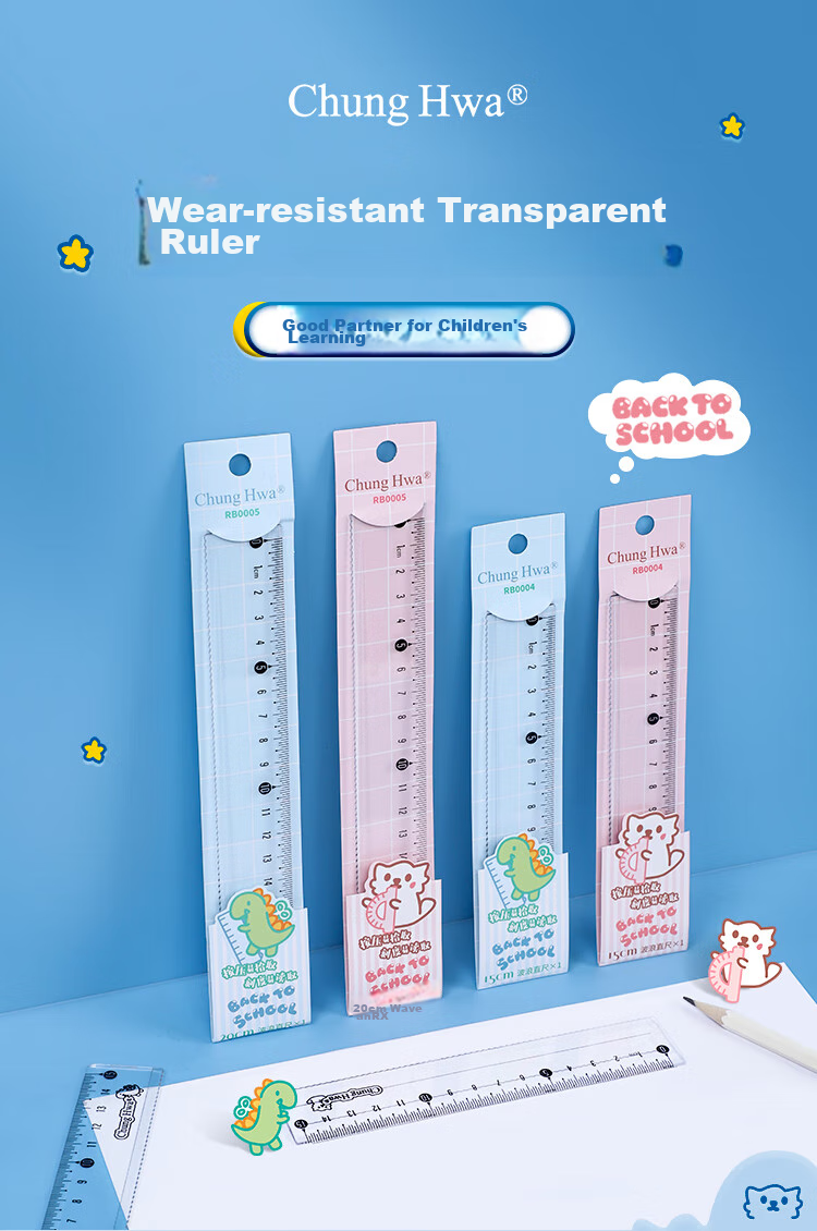 Zhonghua Student Ruler Set (15cm Straight Ruler + 2 Triangular Rulers + Protractor), Transparent Wear-Resistant PS Material, Student Exam Ruler Set for Middle School And College Entrance Exams, Drawing Ruler Set, TC0029 Pink 1