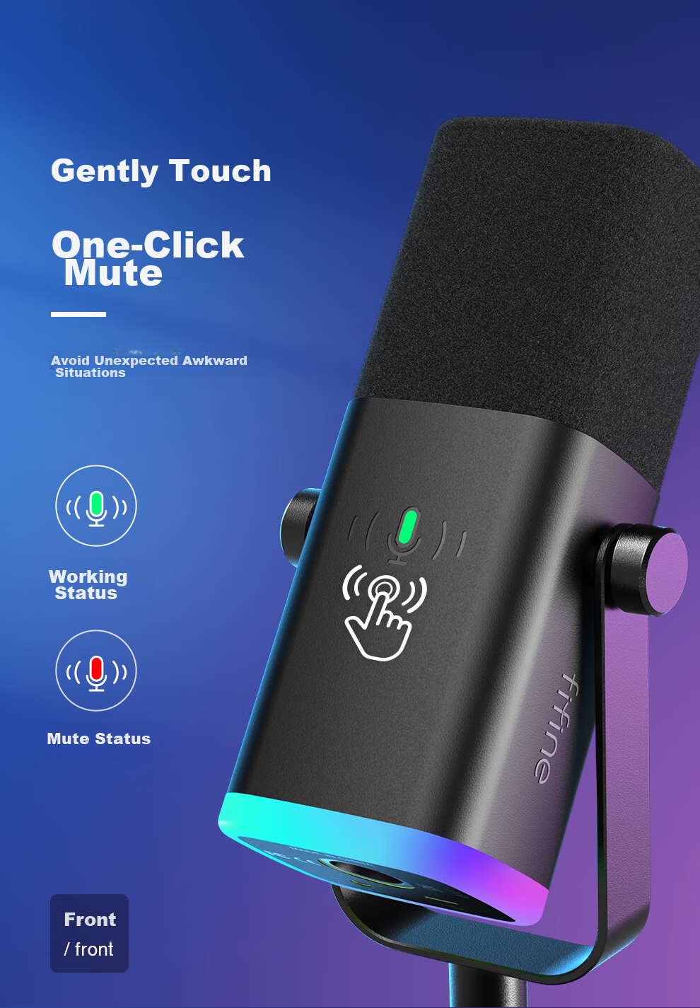 FIFINE Dynamic Noise-Cancelling USB Computer Microphone for Desktop Streamers, Live Streaming, Gaming, Recording, Karaoke, Video Use, with External Sound Card Support, Desktop RGB Microphone, Wired Microphone AM8 Black 11