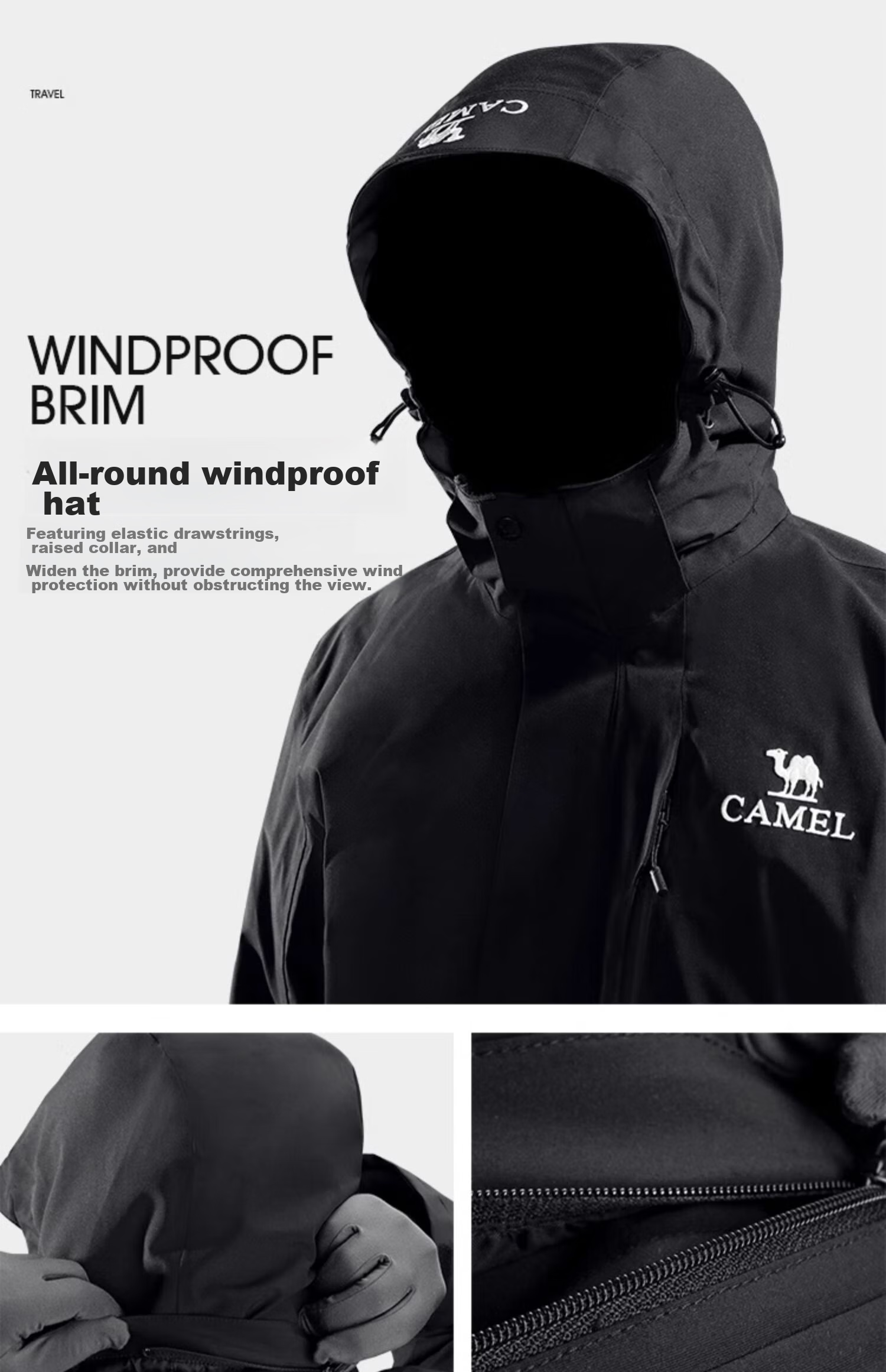 CAMEL Outdoor Jacket for Men And Women, 3-In Fleece-Lined Windproof Two-Piece Set, Autumn And Winter Coat, A13CA46174, XL 26