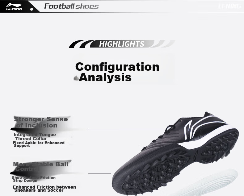Li-Ning Soccer Shoes for Men, Women, Adults And Children, TF Turf Cleats, Professional Training Shoes for Women And Youth, Non-Slip Wear-Resistant Cleats, Black, Size 36 3