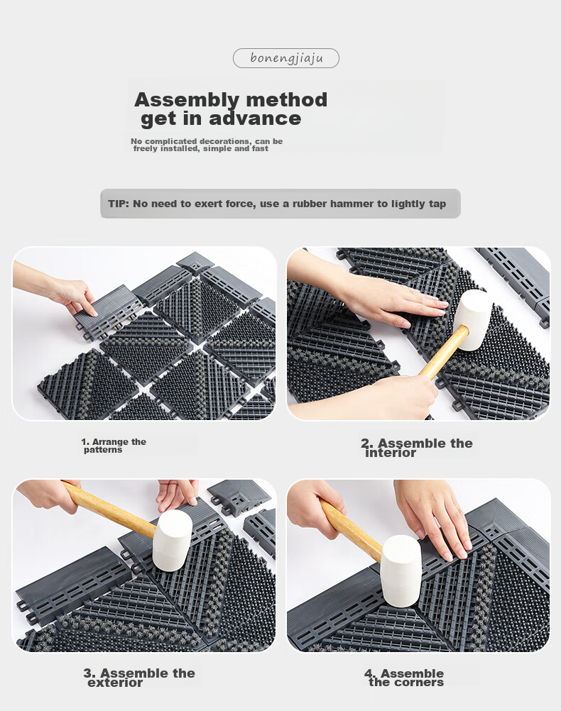 Boneng Entrance Mat, Outdoor Interlocking Non-Slip Mat, Indoor Doorway Foot Mat, Entrance Floor Mat, 75x120cm 19