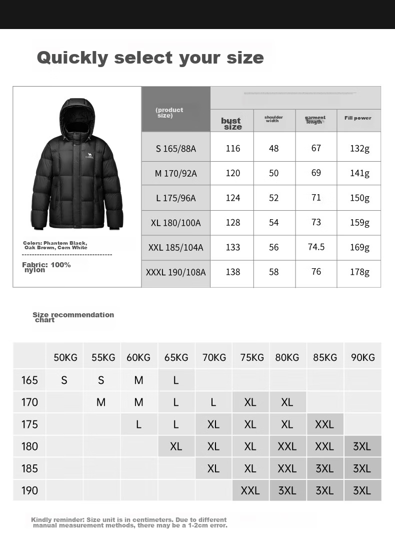 CAMEL Huoyanshan 656 down Jacket for Men, Winter Hooded Thick Warm Couple's Puffer Windproof Coat M34CA6B656 32