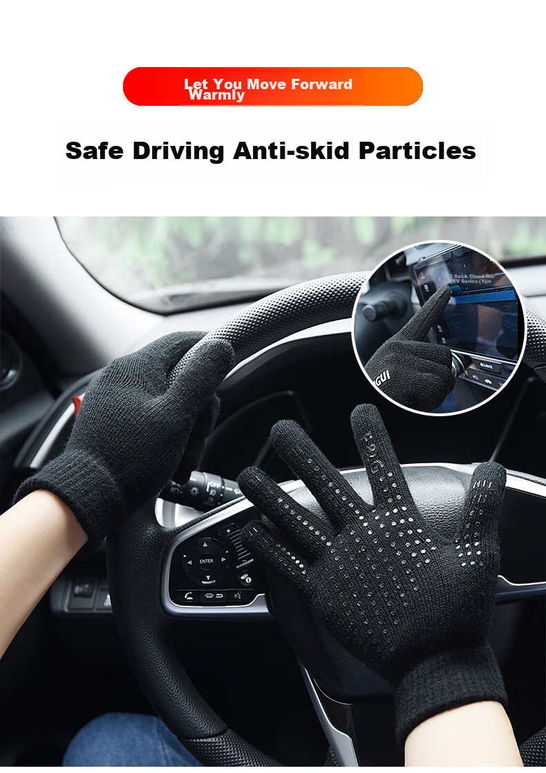 GRGN Men's Gloves, Winter Warm Fleece-Lined Thick Outdoor Cycling Driving Knitted Gloves, Non-Slip Cold-Resistant Men's Gloves 4