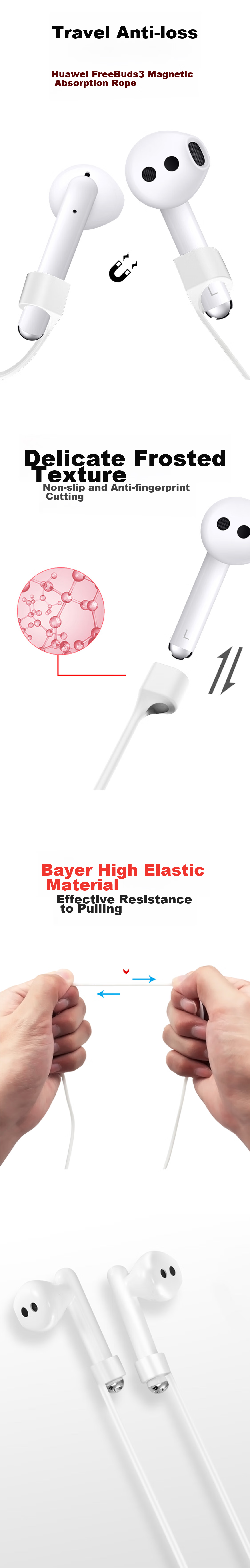 ESCASE Huawei FreeBuds3/pro/4i Wireless Bluetooth Sports Earphones Anti-Lost Strap, Travel Anti-Drop, Adhesive Non-Slip, White 2