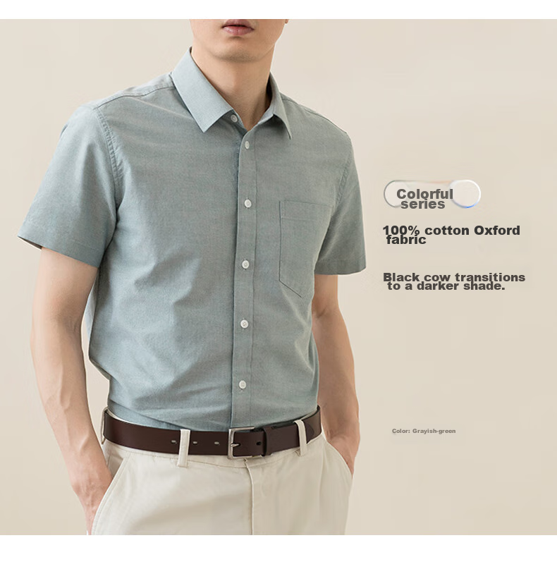 BLACKMONDAY Summer Pure Cotton Oxford Cloth Shirt for Men, Short Sleeve All-Cotton Wrinkle-Free Fashionable Versatile Business Casual Formal Shirt 1